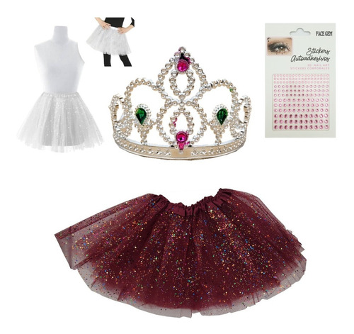 Set Disfraz Economico Tutu Corona Strass Pincesa Bailarina