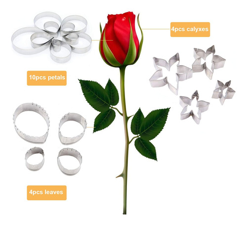 Juego De 18 Moldes De Flores De Pasta De Goma Austin Rose Pe
