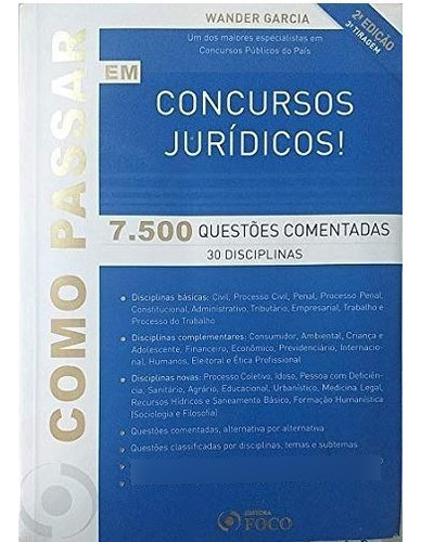 Como Passar Em Concursos Jurídicos, De Wander Garcia. Editora Foco Juridico, Edição 2 Em Português, 2011
