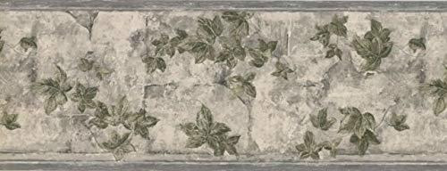 Papel Pintado Frontera Hoja Verd Rama Floral Gris 9  15'