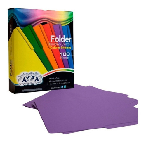 Apsa  Folder De Color Morado Carta Caja Con 100 Piezas 