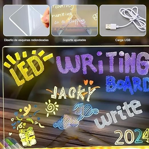 Pizarra Luminosa, Ins Style, Tablero De Notas 30x20cm De Acrílico Led Borrable Con 7 Marcadores De Color, Escribir Y Borrar Fácilmente, Con Luces Incorporadas Para Mensajes Destacados, Regalo Ideal
