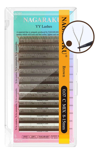 Cílios Nagaraku Fios Y Marrom 0.07 C Mix 8/12mm Volume Brasileiro Cor Marrom