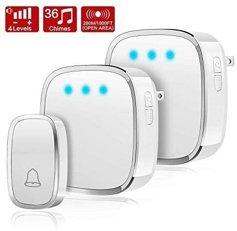4 Niveles de Volumen LED Visualizaci/ón de la Hora Timbre Inal/ámbrico para Puerta Impermeable Inal/ámbrico Timbre Kit 1 Receptor y 1 Transmisor 300M de Alcance 45 Melod/ías Timbre Inal/ámbrico