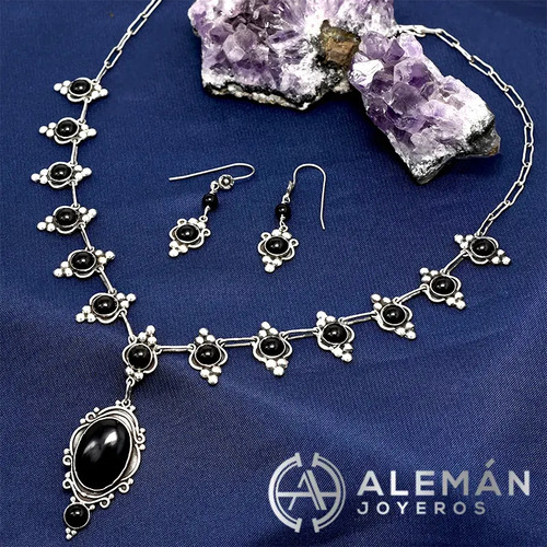 Set De Collar Y Aretes De Plata .925 Modelo Ónix 3 331c080