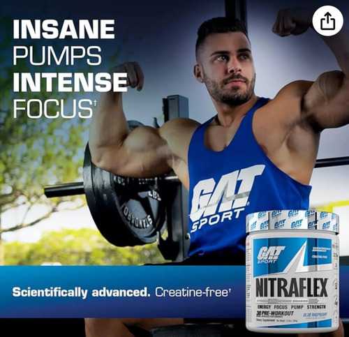 Pre Entrenó Gat Nitraflex 15 Serv Gimnasio Sabor Manzana Ponche De Frutas