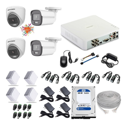 Kit Cámaras Seguridad Hikvision Dvr 4 Ch + 4 Cam Color + Dd 