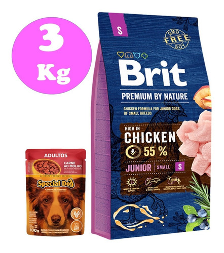 Brit Premium Cachorro S Raza Pequeña 55% Pollo 3 Kg + Regalo