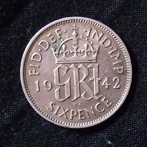 Gran Bretaña 6 Pence 1942 Exc Plata Km 852 Segunda Guerra