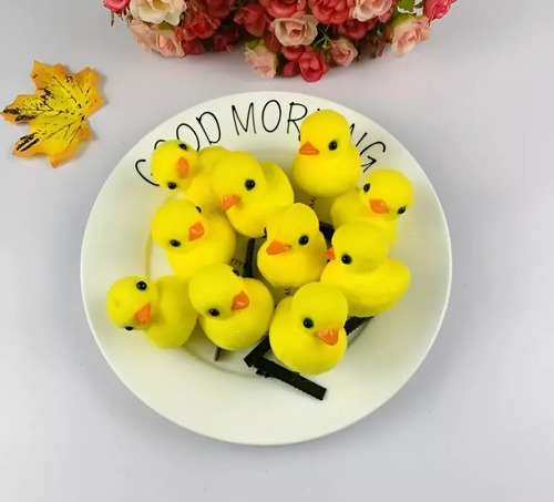 X10 Hebilla Patito Pollito Conejito Kawaii Con Aplique Cuak Color Amarillo