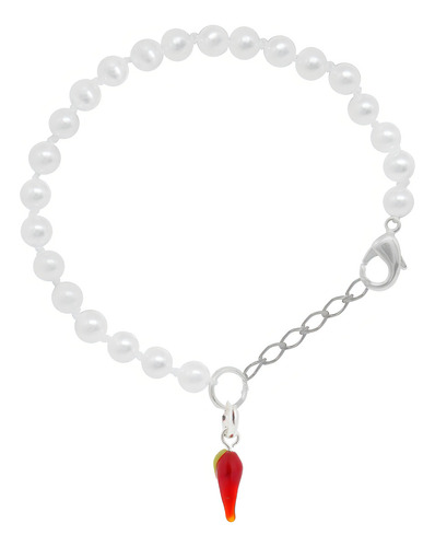 Pulseira Bebê Pérola Pimenta Prata 925 P/ Presente Batizado Tamanho P