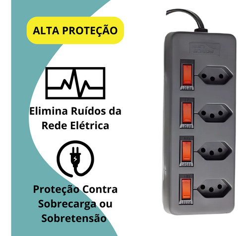 Protetor Elétrico Filtro De Linha 4 Tomadas Extensão Cabo 1m