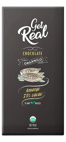 Chocolate Amargo 73% Cacao Organico Get Real 70 Gr.