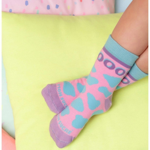 Imagem 2 de 2 de Meia Infantil Mon Sucré Vaquinha Rosa E Lilás Mood Moo 21006