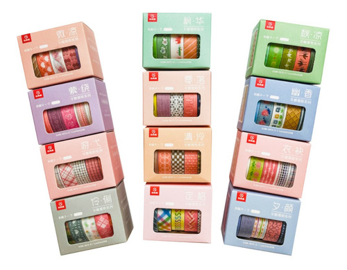 Cinta Adhesiva 12 Cajas Con 5 Rollos C/u Washi Tape Colores