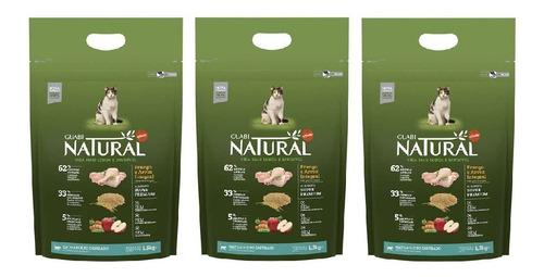 Ração Guabi Natural Adulto Castrado Frango 1,5kg Kit 3 Unid.