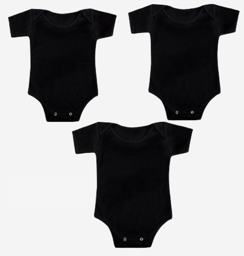 Tripack Body Bebé Pilucho Set 3 Negro Niña Niño Algodón