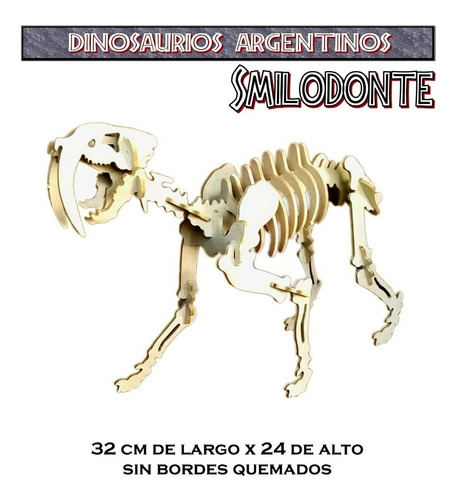 Imagen 1 de 3 de Smilodonte Dinosaurios Argentinos Rompecabezas 3d P/ Armar 