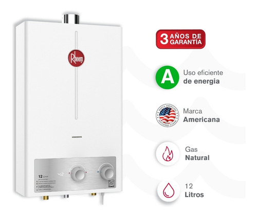 Calentador De Agua 12lt Gas Natural Tiro Forzado Rheem