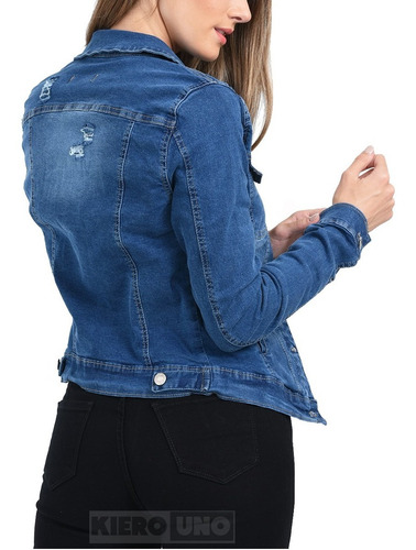Imagen 6 de 6 de Campera Jean Elastizada Con Roturas Mujer Dama Kierouno
