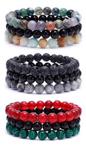 Juego De Pulseras Con Cuentas De Piedra Natural De 8 Mm Para