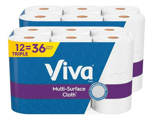 Paños De Papel Multiusos Viva, 12 Rollos Triples