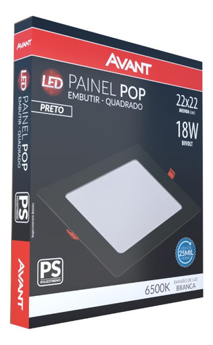 Painel Plafon Quadrado Embutir 18w Preto Avant Branco Frio 100V/240V