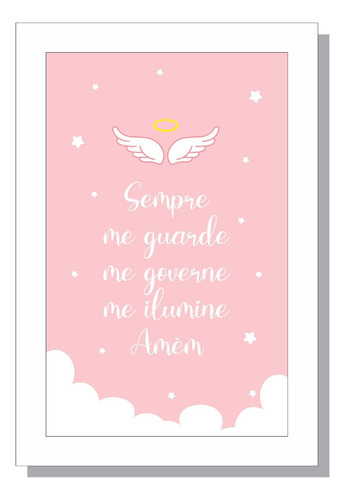 Quadro Infantil Sempre Me Guarde Me Governe Asas Céu Rosa Cor Branco