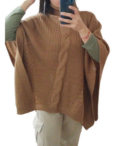 Poncho De Lana Con Cuello Alto Talle Único Abarca Hasta Un 5