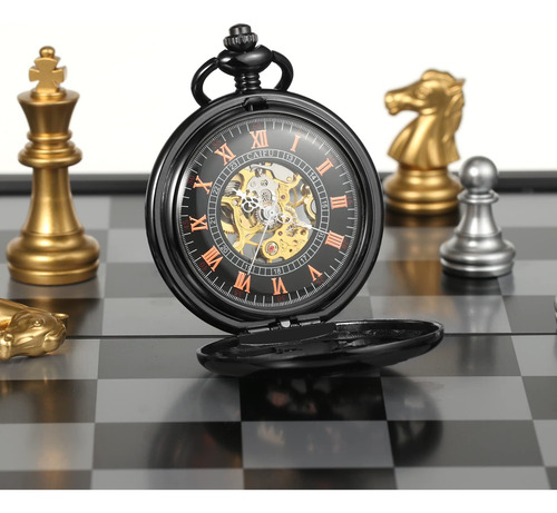 Reloj De Bolsillo Mecánico Dragón Fénix Negro Con Caja Regal Color