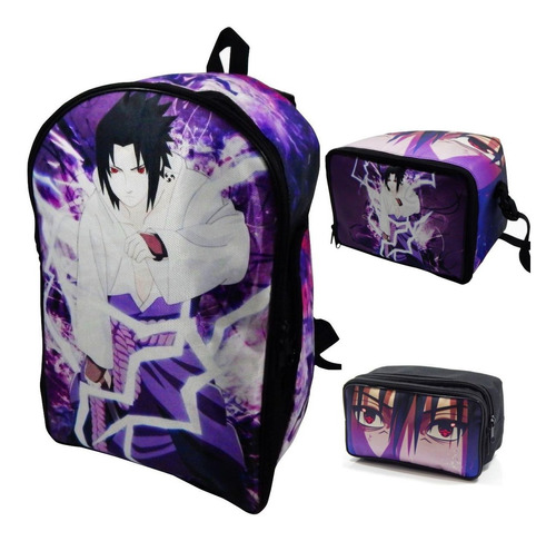 Mochila Sasuke Combo Lonchera Lapicera Naruto Sharingan Ship