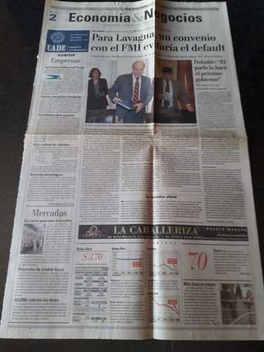 Tapa Diario La Nación Económica 25 9 2002 Lavagna Fmi 