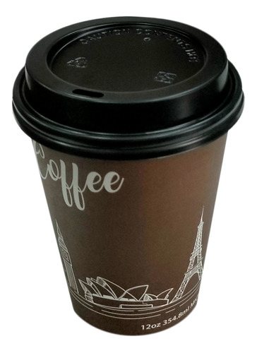 Vaso Desechable Papel Con Tapa Para Café 12oz, 100 Juegos