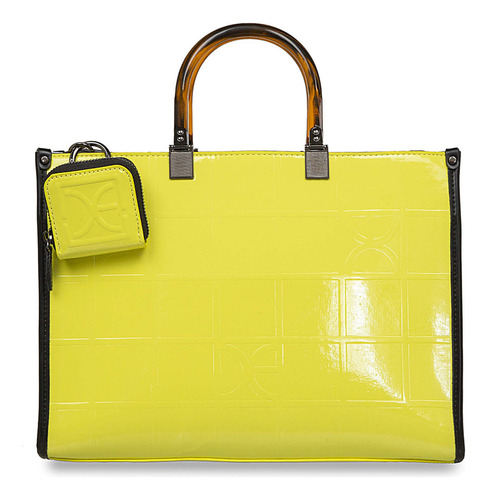 Bolsa Satchel Cloe Para Mujer Grande Maneral Acrílico Color Amarillo