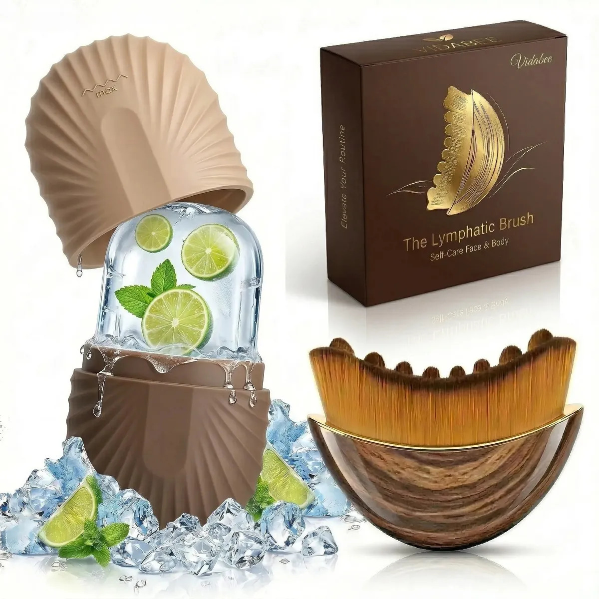 Rodillo De Hielo Facial Y Cepillo Linfático Para Masaje, Juego Completo para Rostro y Ojos, Reduce Hinchazón y Ojeras, Estimula la Circulación, Alivia Tensión Facial, Ideal para Di