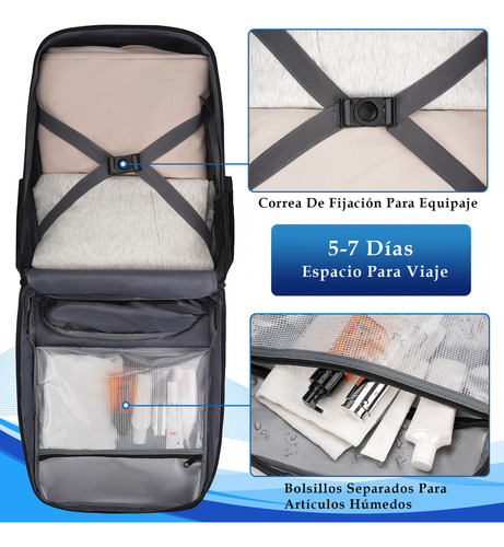 Mochila De Viaje Laptop 17.3 Pulgadas Mochila De Deportiva Gym Aprobado Por Avión Impermeable Tsa Usb Ytonet 1720 Color Negro