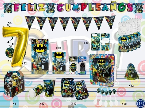 Kit Decoración Batman Para 12 Niños + Obsequio