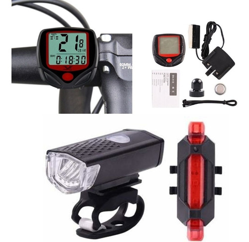 Kit Acessórios Bike Bicicleta Lanterna + Pisca + Velocímetro