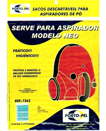 Sacos Para Aspirador De Pó Modelo Neo C/3pcs Ref: 1262.