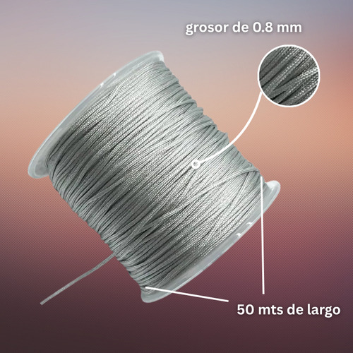 Rollo Hilo Chino 0.8mm Insumo De Bisutería Todo Los Colores Gris Claro