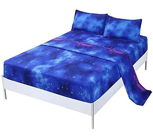 Sábanas Y Fundas - Diii 4pcs Blue Galaxy Theme 3d Bed Sheet 