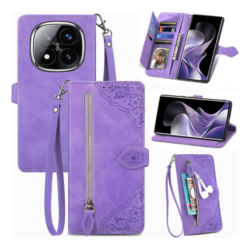 Funda De Piel Emboss Flowers Con Cremallera Para Redmi Note