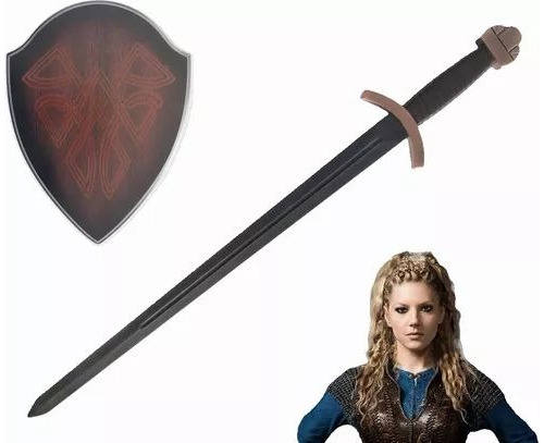 Espada Vikings Lagertha Lâmina Preta C/ Suporte De Parede.