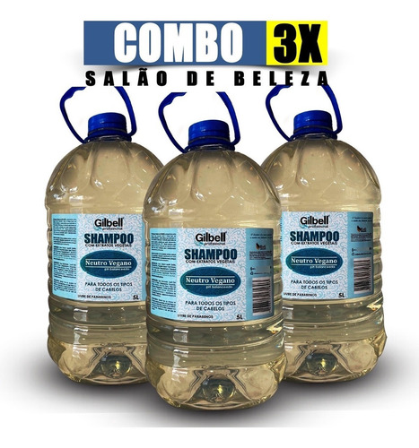 Kit 3 Shampoo 5 Litros Neutro Extratos Sem Sal Galão Salão