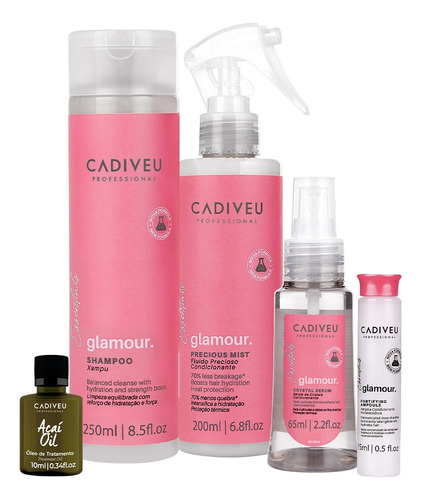 Kit Cadiveu Glamour Shampoo Ampola Fluído Sérum Açaí Oil 10