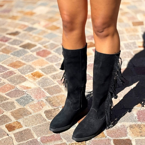 Botas Largas Con Flecos Gamuza Penelope Última Moda 3108