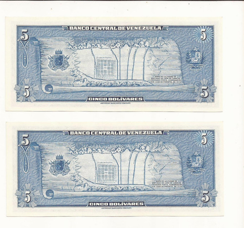 Antiguo Billete De 5 Bs De 1966 C-7, Dieguito, Consecutivos.