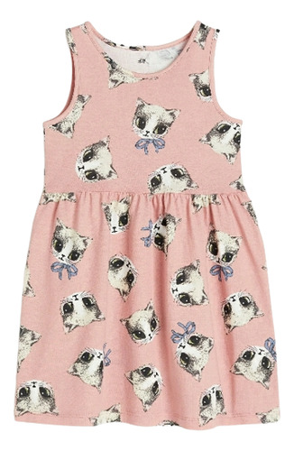 Vestido Sin Mangas H&m. Rosa. Gatitos. Talle 6/8 Años