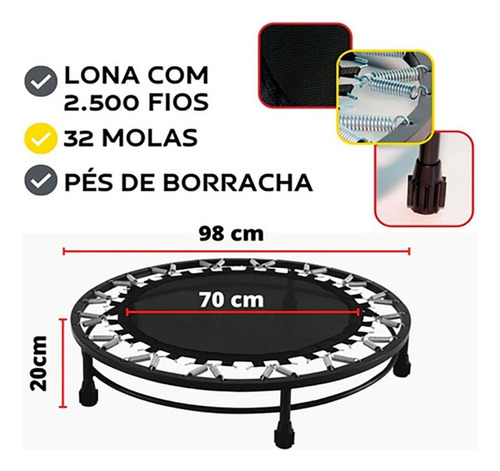 Mini Jump Cama Elástica Profissional + Tornozeleira 5 Kg