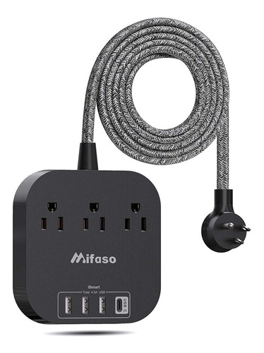 Alargador De Corriente Con Salida Usb C, 3 Tomas, 4 Puertos